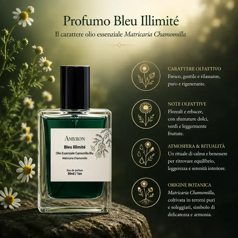 Profumo con olio essenziale di camomilla blu Bleu Illimité AMYRON e carattere olfattivo