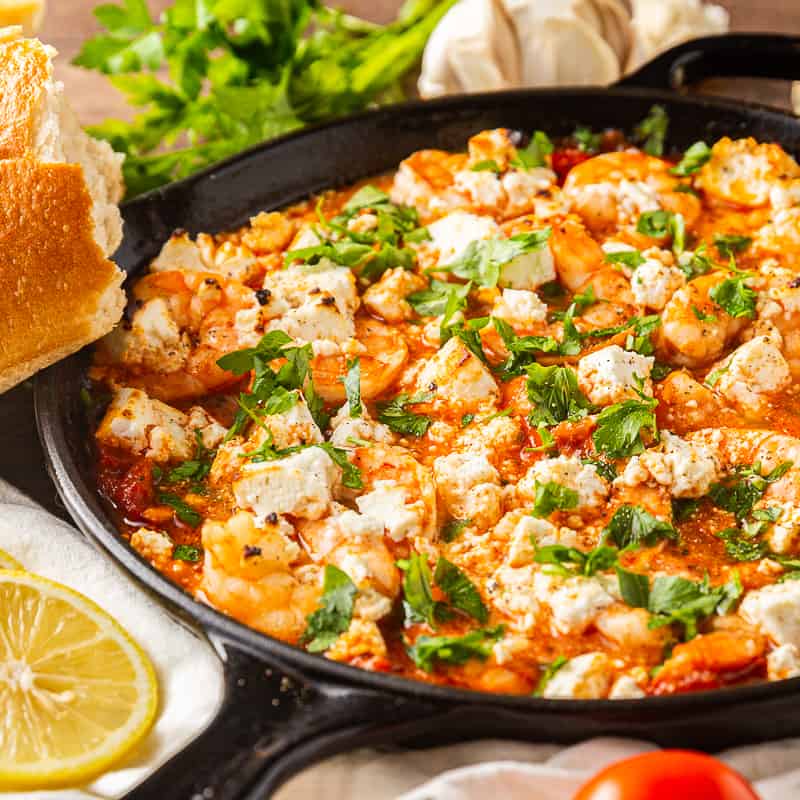 Baked Greek Shrimp Skillet with Feta (Shrimp Saganaki) - Kalefornia Kravings