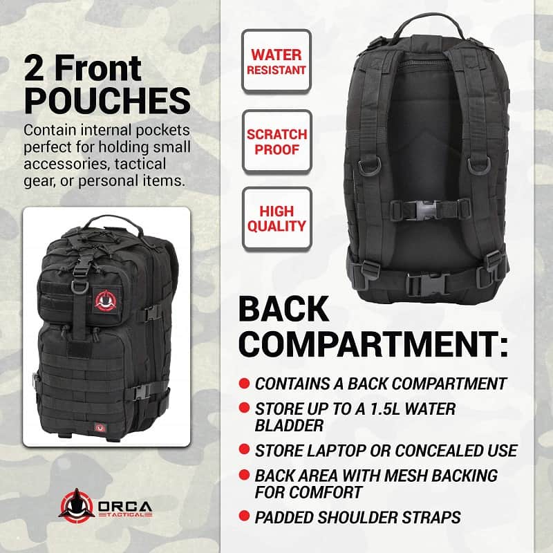 Orca Tactical Backpack 40L Large Military 1 to 3 Day Molle Assault Pack Rucksack Army Bag