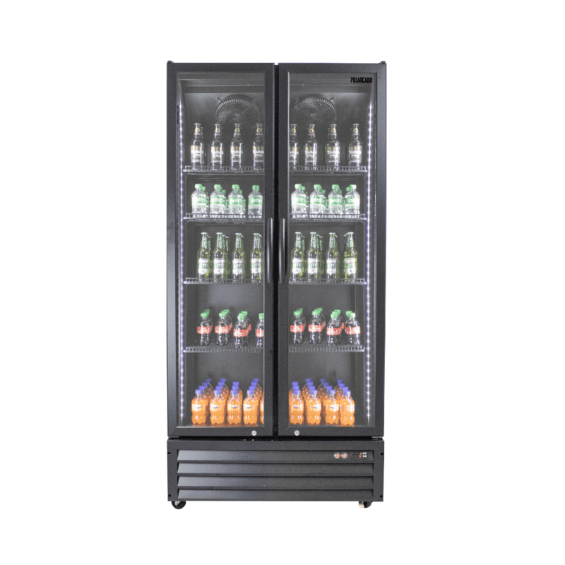 PolarCab Black Double Glass Door Upright Fridge