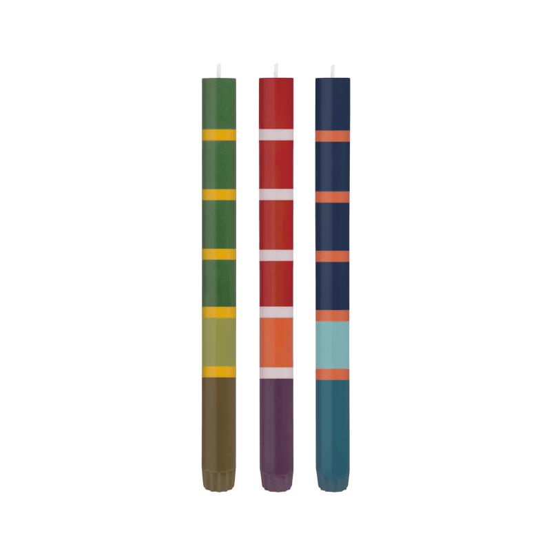 Velas rayas multicolor Toronto set de 3