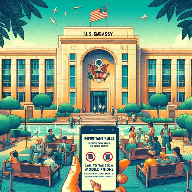 a person having mobile phone standing outside the us embassy delhi, and thinking what to do with it, where to keep my mobile, because mobile phone inside U.S. Embassy Delhi is notallowed