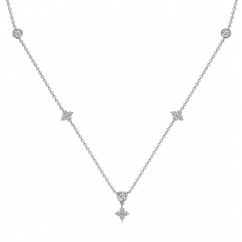 Valenne Clover Choker by GLAMAVERA in silver finish with 0.90CT moissanite clover and bezel details