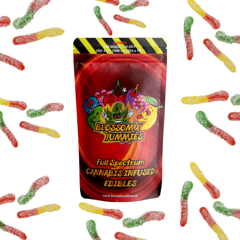This is an image of 600 mg THC Gummy Worms - BlossomX Assorted Edibles