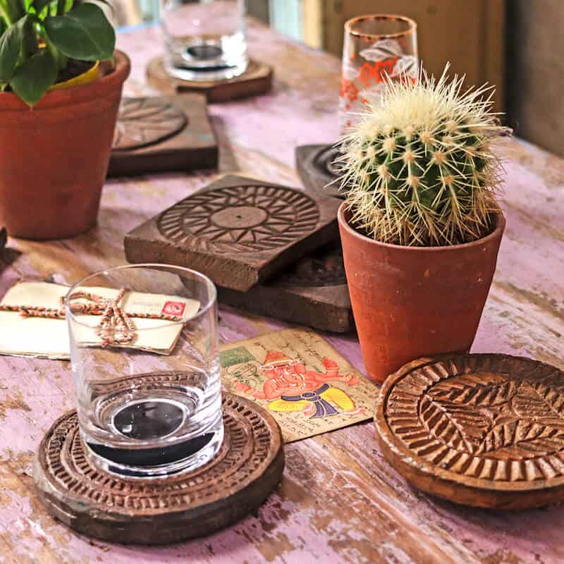 Vintage round wooden coaster x 2 from SCARAMANGA