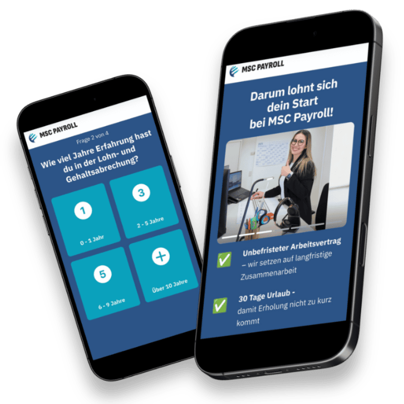 Smartphone zeigt eine Recruiting-Anzeige für die MSC Payroll GmbH auf Social Media – Beispiel aus einer erfolgreichen Kampagne