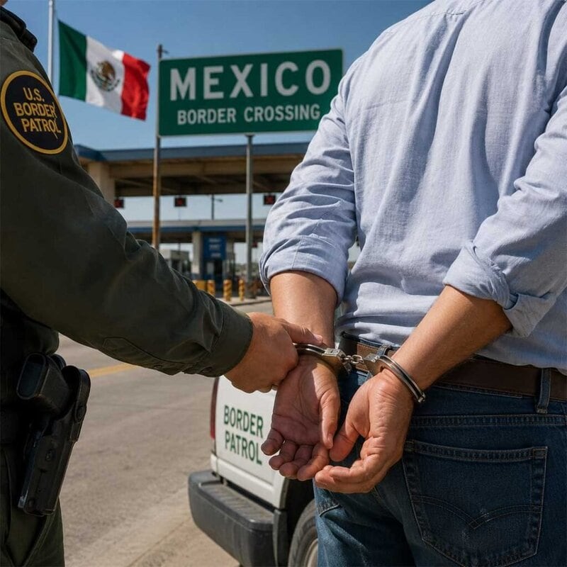Man being arrested at the U.S.-Mexico border by federal agents with assistance from an experienced San Diego border arrest attorney for criminal defense and federal charges.