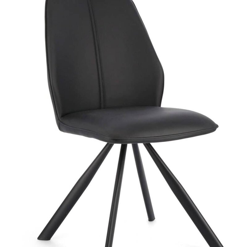 Sedie eleganti moderne in pelle nera con gambe in metallo nero.