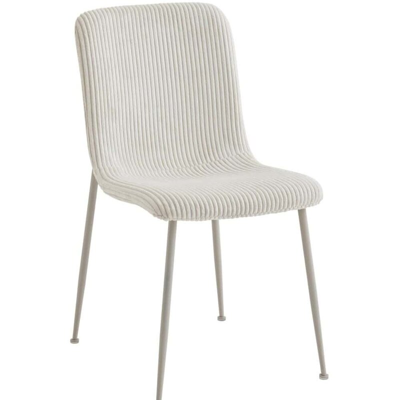 Sedia imbottita in tessuto rigato color crema, design elegante e moderno, ideale per arredi di interni raffinati.