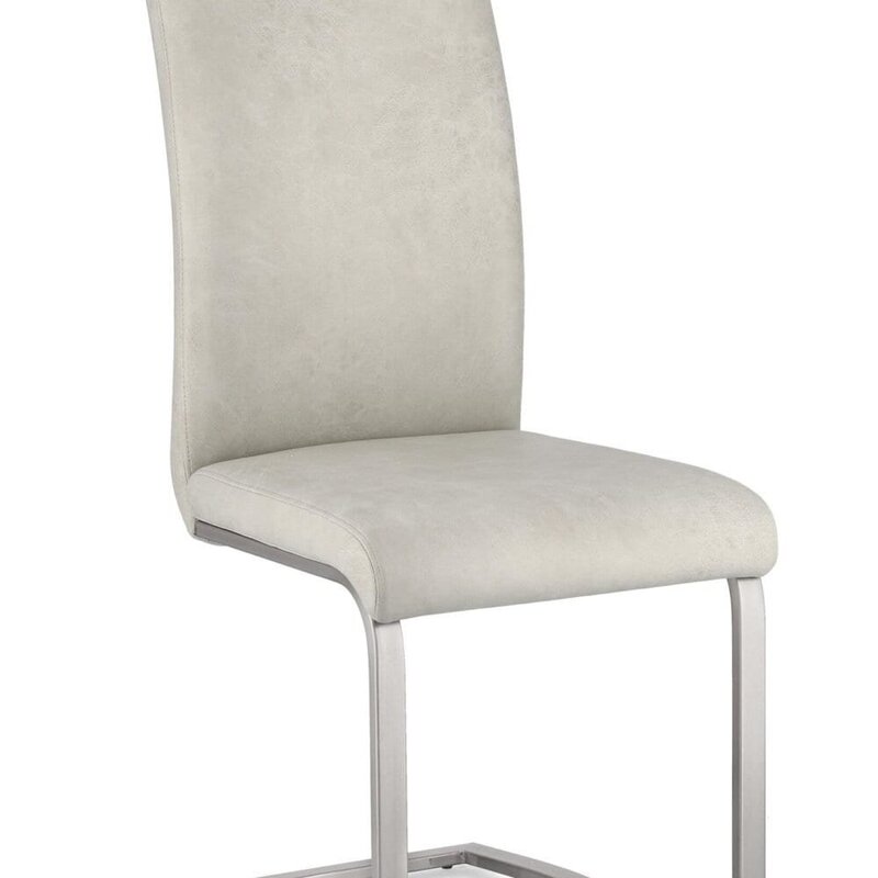 Sedia alta in tessuto beige con struttura in metallo, perfetta per la casa o l'ufficio elegante.