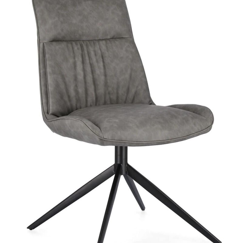 Sedia ufficio ergonomica in similpelle grigia con rete e base in metallo nero.
