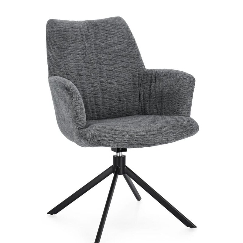Sedia da ufficio grigia con rivestimento tessile e base girevole black, ideale per spazi di lavoro eleganti e funzionali.