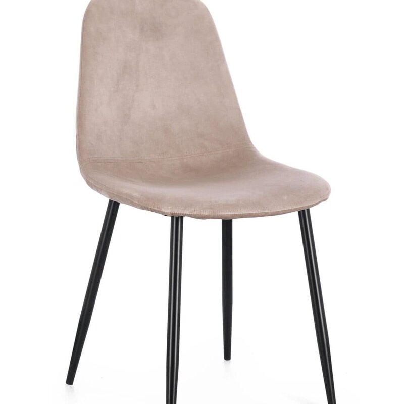 Sedia in velluto beige con gambe nere, ideale per case e ristoranti di stile.