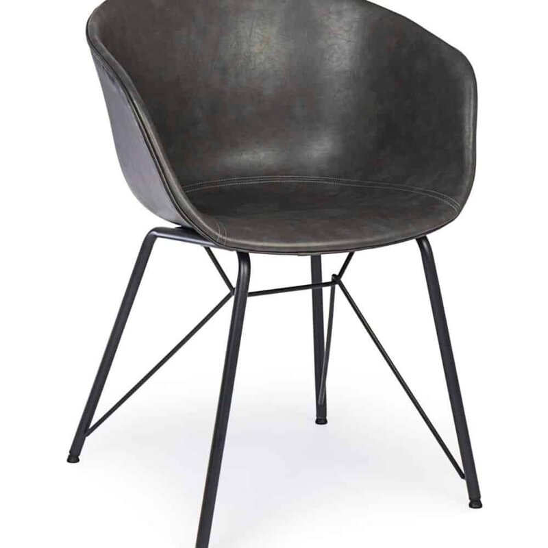 Sedie design in pelle nera con struttura in metallo nero.