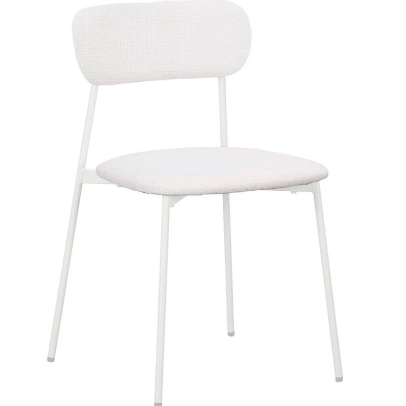 Sedia moderna bianca con struttura leggera e design minimalista, perfetta per interni eleganti e contemporanei.