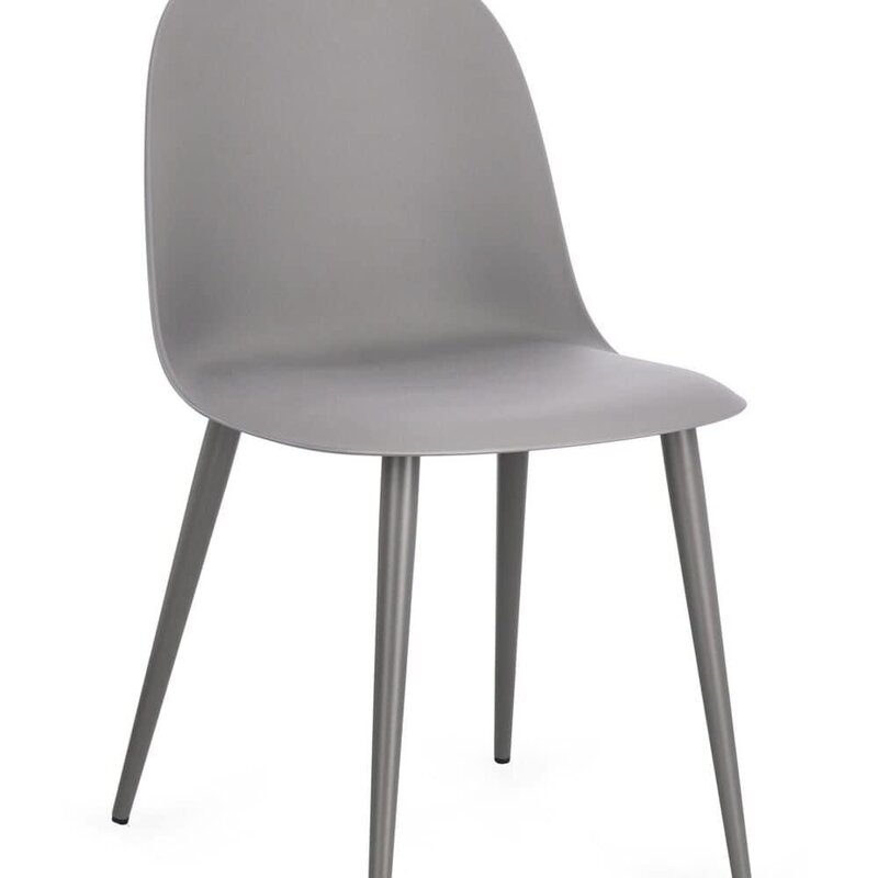 Sedia moderna grigia con struttura in legno e seduta imbottita, perfetta per arredare casa o ufficio.
