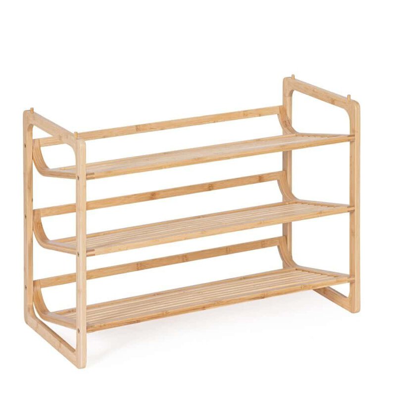 Scaffale in legno di bambù naturale, ideale per arredi eleganti e sostenibili.