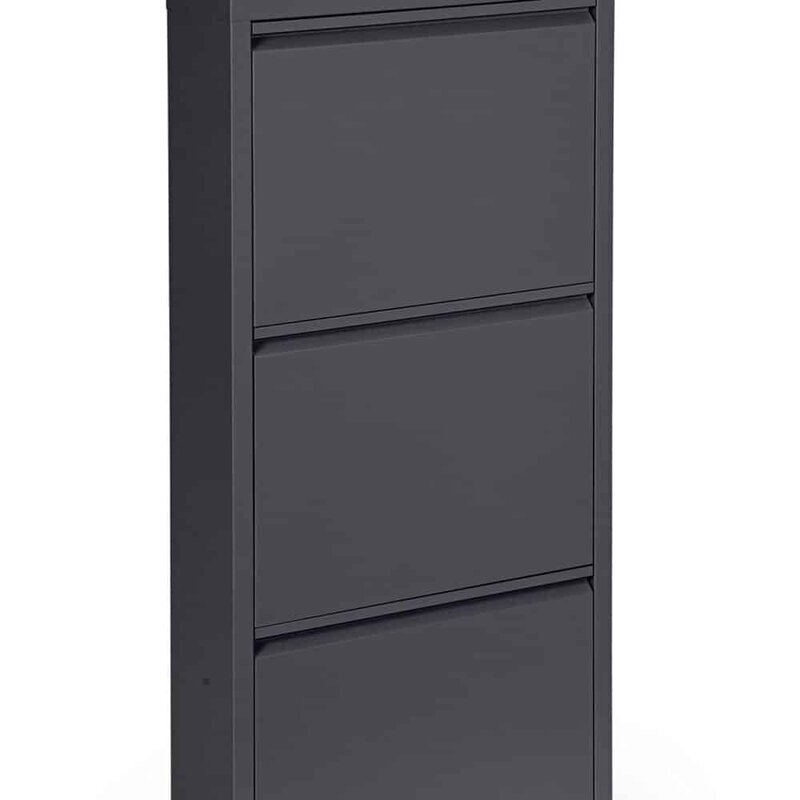 Scarpiera in metallo grigia per organizzare calzature, stile minimal e funzionale.