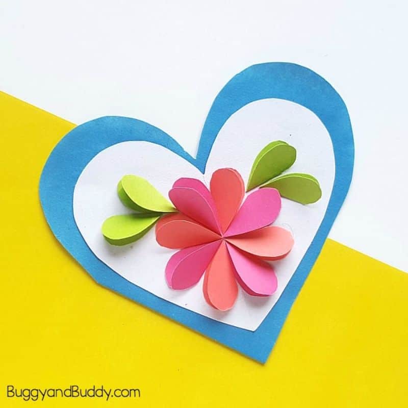 3d flower on a heart shaped card
