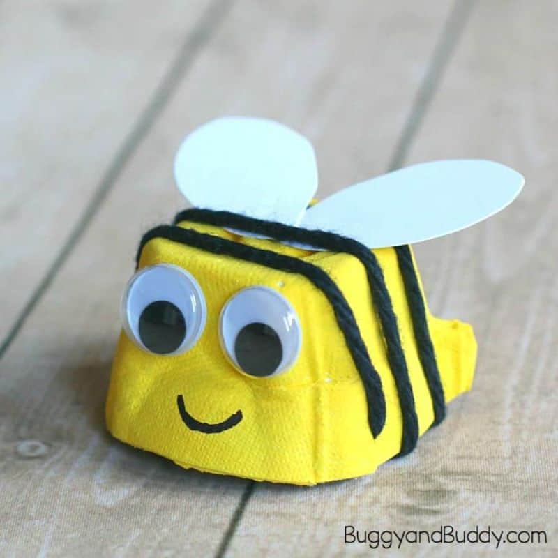 bee made out of an egg carton cup