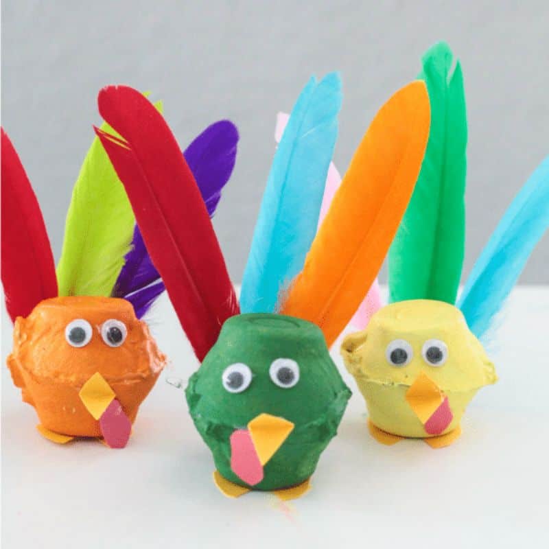 colorful turkey craft using egg carton cups