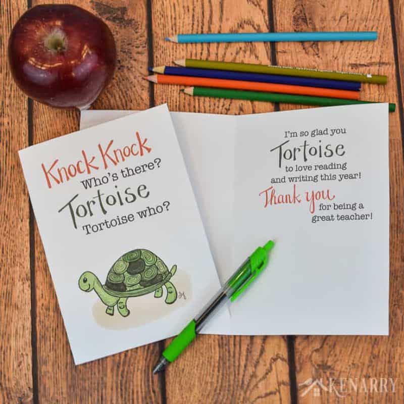 printable card for teacher with tortoise theme