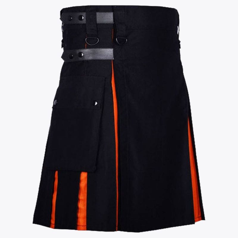 black modern kilt orange pleats leather straps style with cargo pockets 1 1.jpg