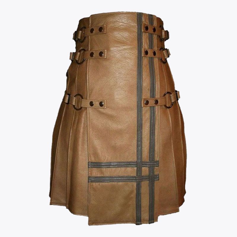 brown leather utility style kilt for men 1.jpg