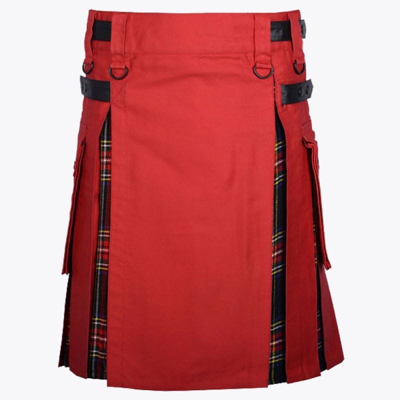 red cotton black stewart tartan hybrid utility kilt for men 1.jpg