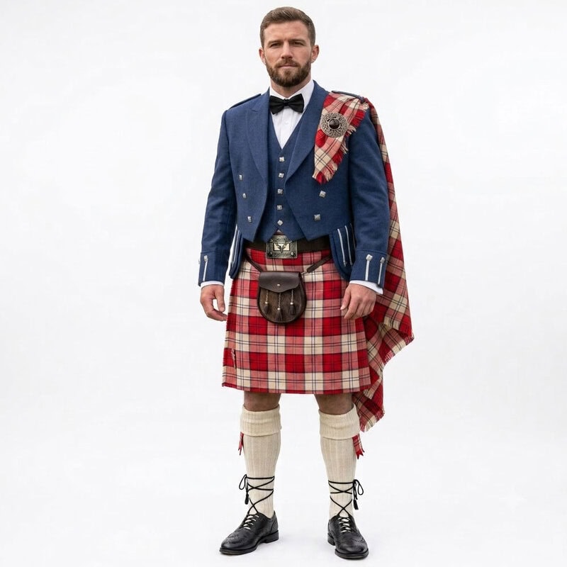 Lennox Dress Red Kilt With Majestic Scottish Prince Charlie Jacket Outfit