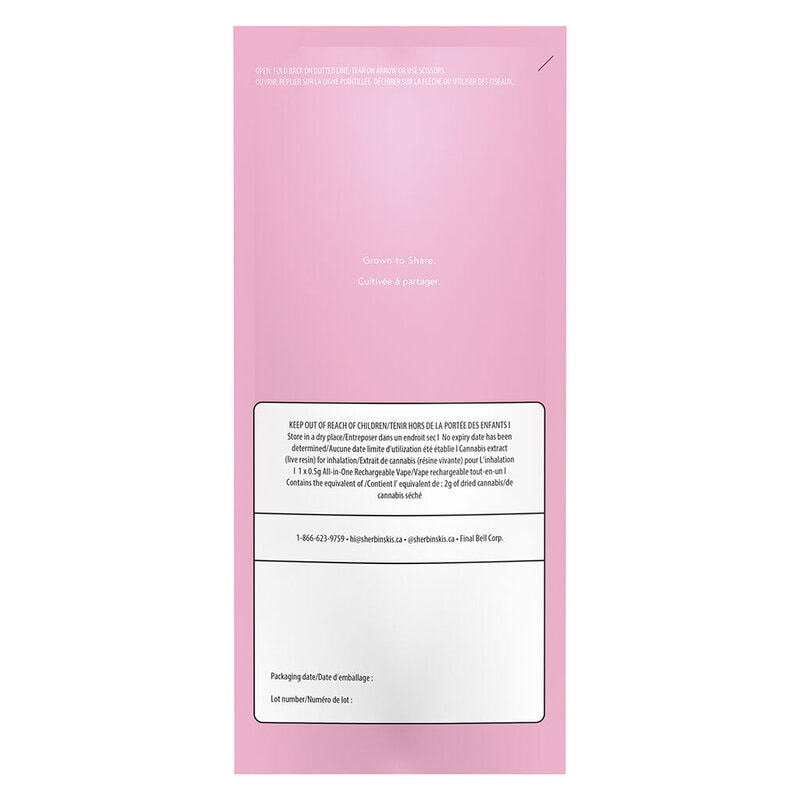 Pink Sherbs Live Resin 0.5g Disposable <br>Hybrid <br>75.4% - Image 3