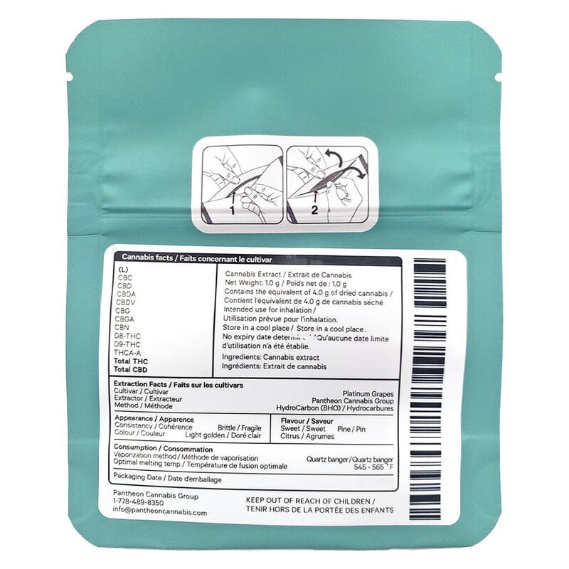 Platinum Grapes Shatter 1g <br>Hybrid <br>73.1% - Image 3