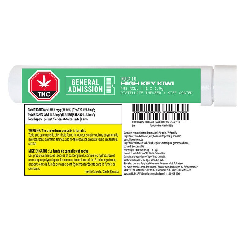 High Key Kiwi Distillate Infused Pre-Roll - Single <br>Indica <br>39.2% | 1.21% Terps - Image 3