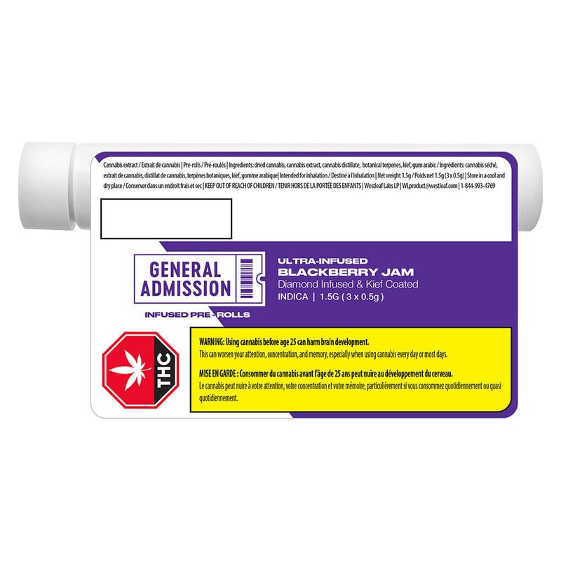 Blackberry Jam Diamond Infused Pre-Rolls 3 Pack by General Admission