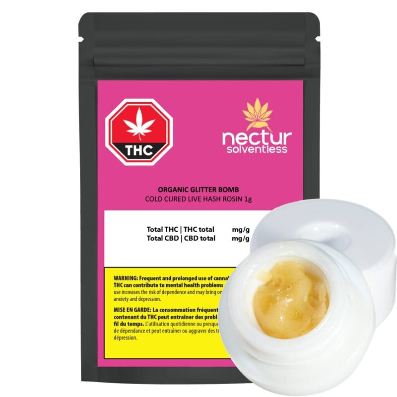 Glitterbomb Cold Cured Live Hash Rosin 1g Nectur Solventless at Montrose Cannabis