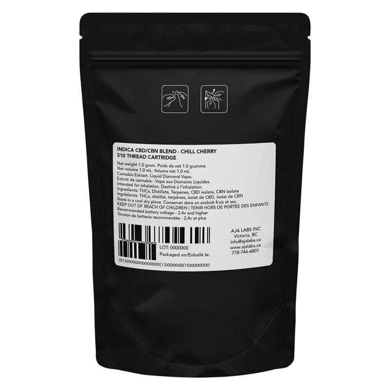 Chill Cherry CBD:CBN Blend 510 by Discreet. Premium indica vapes featuring sweet cherry notes, 77-83% THC, and liquid diamonds at Montrose Cannabis.