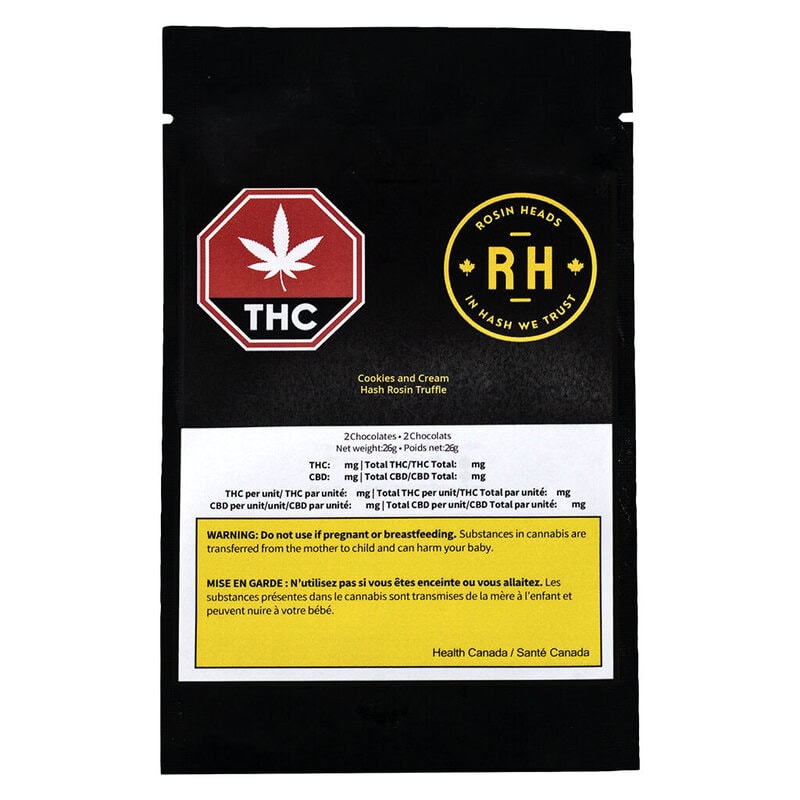 Cookies and Cream Hash Rosin Truffle 2 Pack by Rosin Heads. Premium chocolates featuring crunchy cookies, 20mg THC, & live rosin at Montrose Cannabis.
