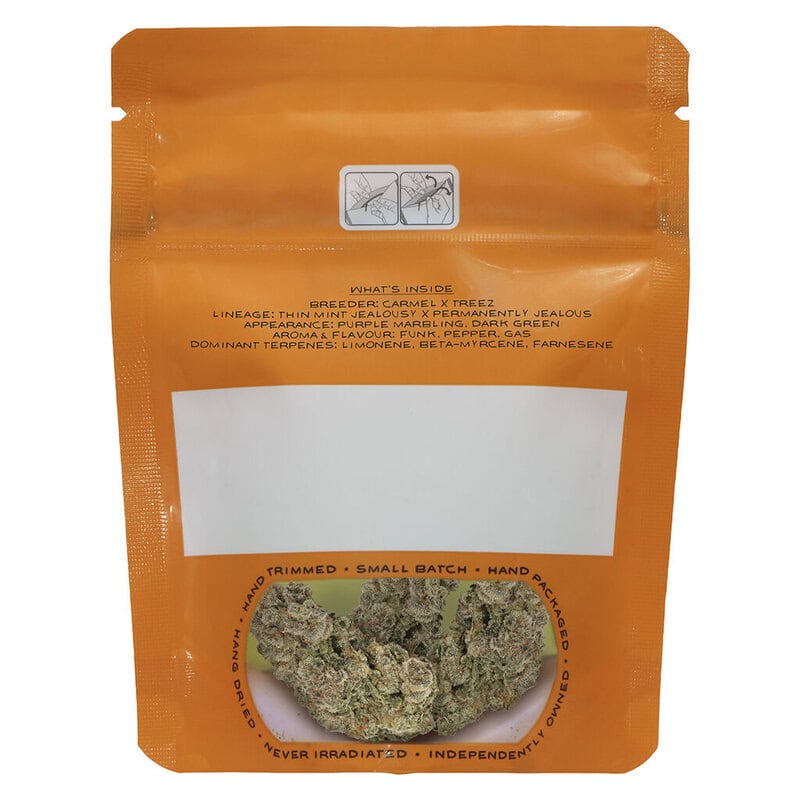 Envy 3.5g premium craft indica cannabis flower by Carmel, available for local delivery from Montrose Cannabis.