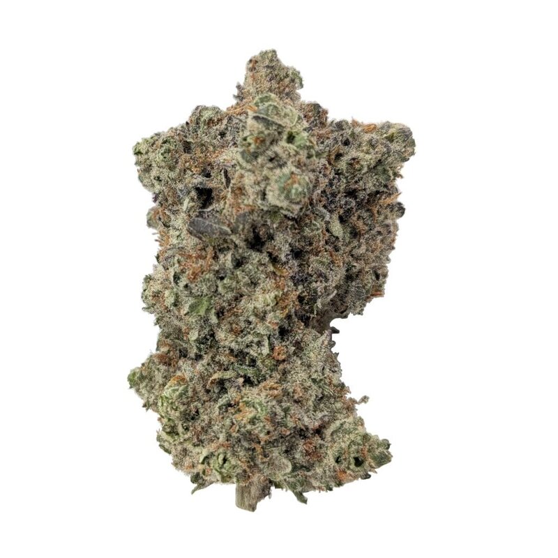OKGN Peach hybrid cannabis flower by The Kitchen showing dense trichome-rich buds with peach dessert aroma profile