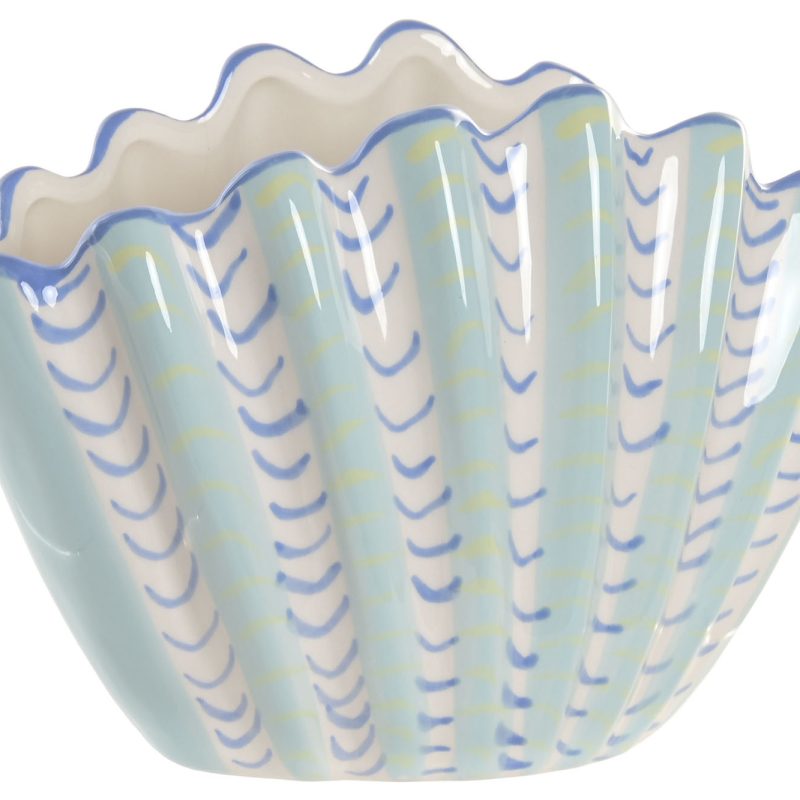 JARRÓN CONCHA AZUL CELESTE GRES. DIMENSIONES: 22X11,3X15