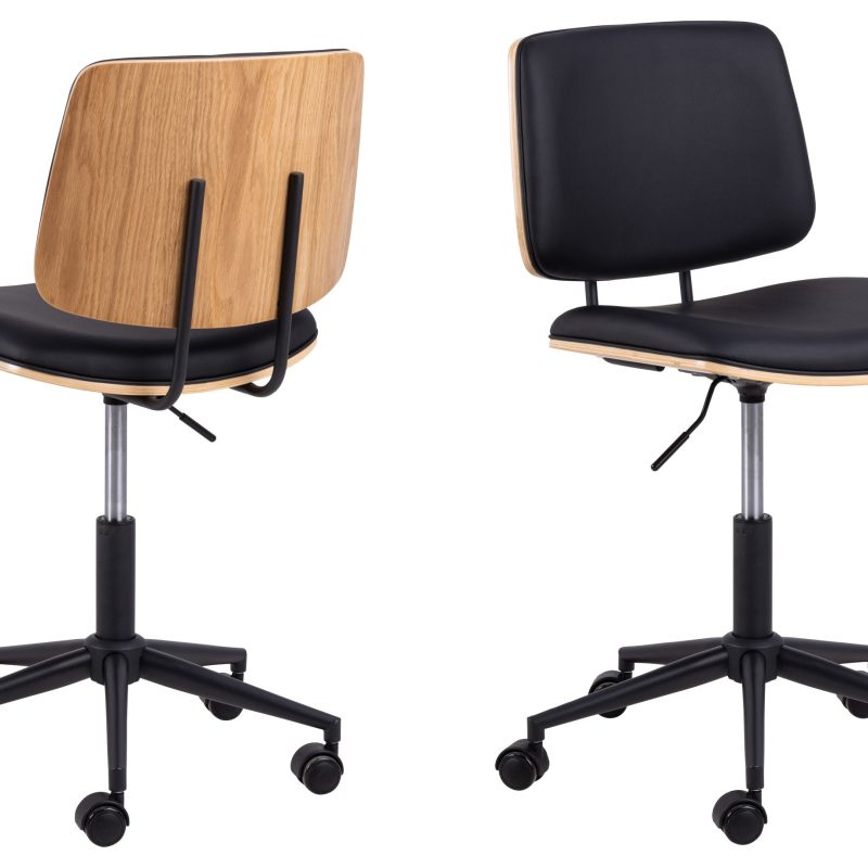 SILLA DE ESTUDIO CHAPA DE ROBLE LACADO, BASE DE 5 RADIOS ACERO NEGRO MATE. DIMENSIONES: 48,5X54X91