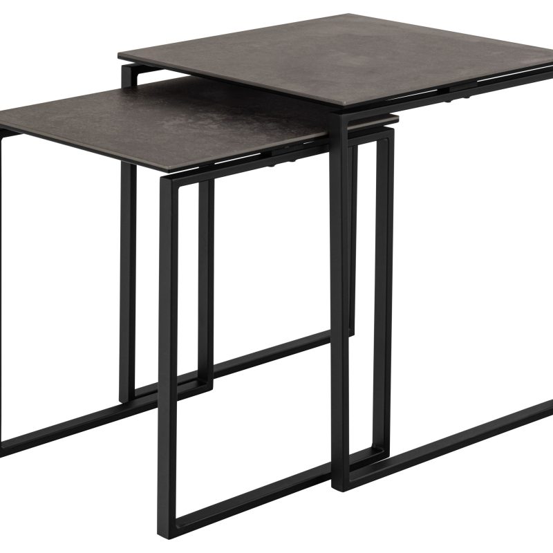 MESA AUXILIAR (JUEGO DE 2), CERÁMICA RUGOSA NEGRA. DIMENSIONES: 50X50X55 CM (43X43X50)