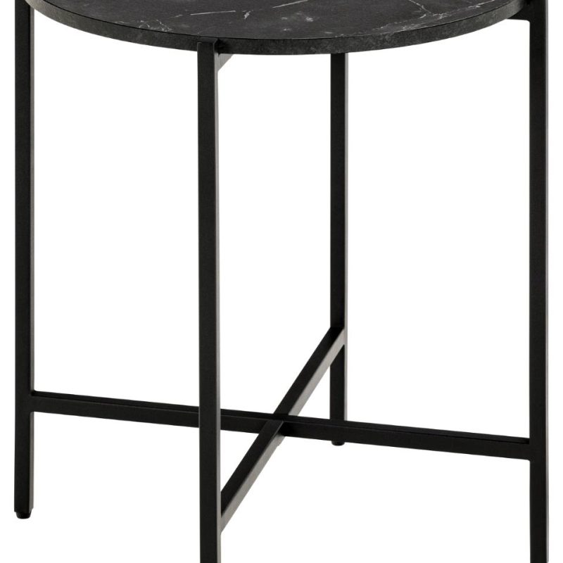 MESA DE CENTRO REDONDA PEQUEÑA, TABLERO RUGOSO NEGRO MATE, BASE DE ACERO. DIMENSIONES: 40X45