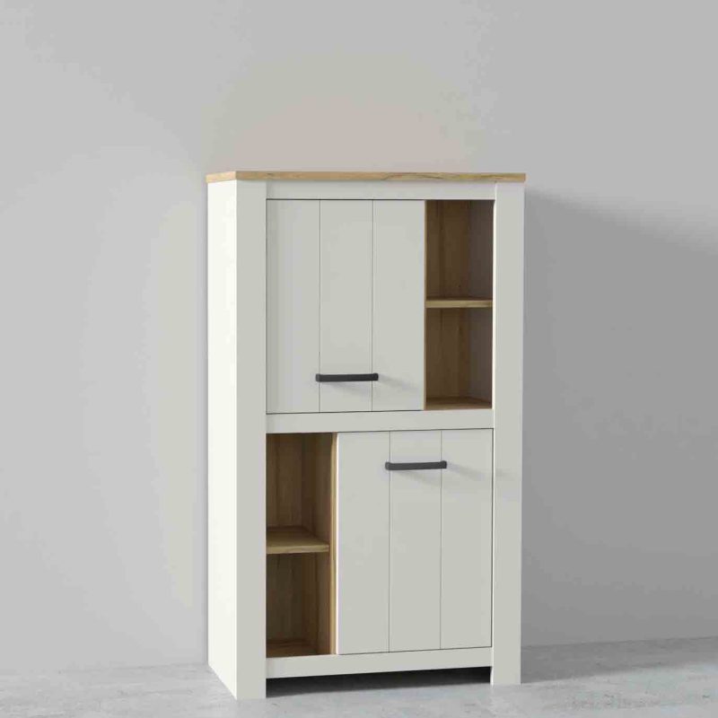 BUFFET 2 PUERTAS. ACABADO: BLANCO MATE / ROBLE. DIMENSIONES: 86,7X42,2X147,1