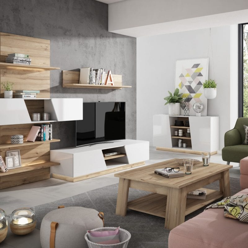 LIBRERIA APILABLE. ACABADO: BLANCO/ROBLE/BLANCO BRILLO. DIMENSIONES: 296X51,8X203CM