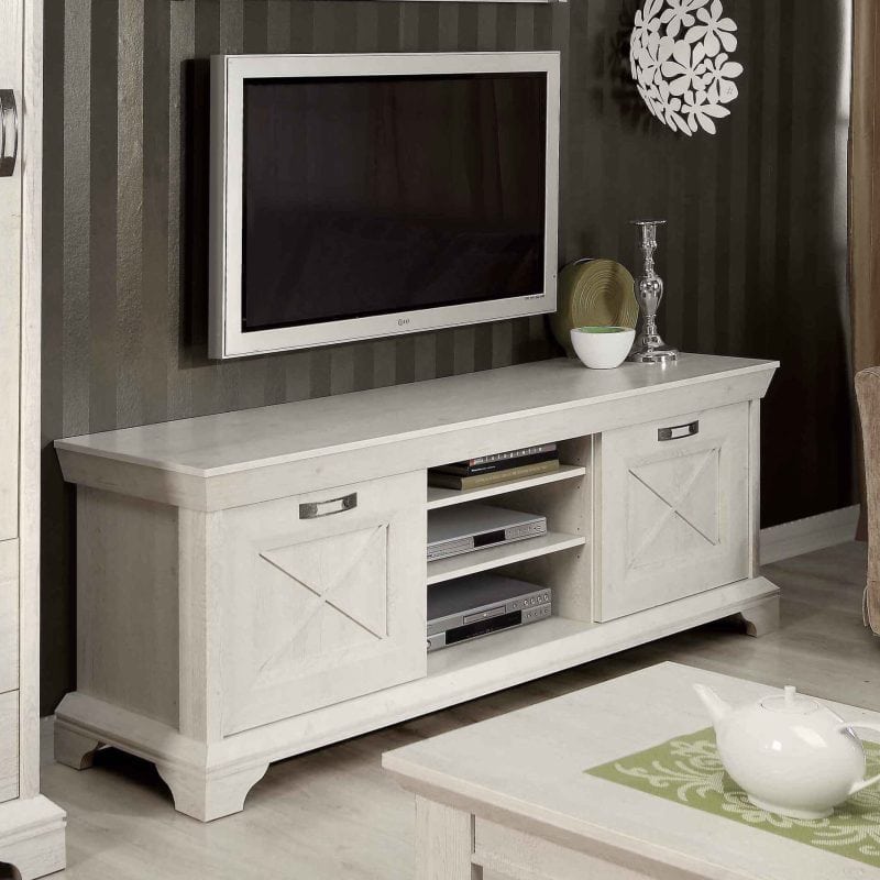 MODULO TV 2P. ACABADO: DECAPÉ. DIMENSIONES: 147.4X48.2X66.3