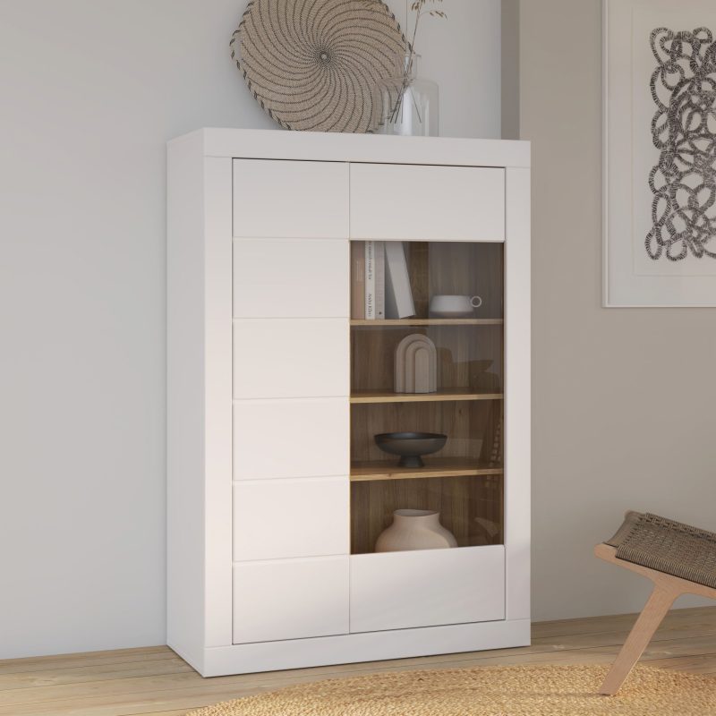 VITRINA 2 PUERTAS. ACABADO: BLANCO MATE/ROBLE. DIMENSIONES: 100,8X41,4X151