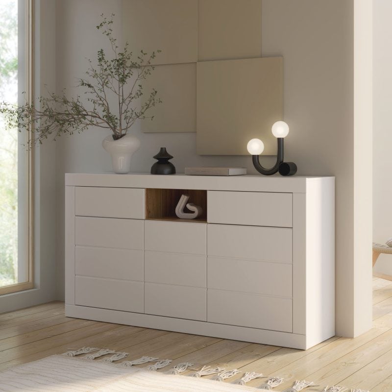 APARADOR 3 PUERTAS 2 CAJONES. ACABADO: BLANCO MATE/ROBLE. DIMENSIONES: 170,5 X41,4X94,5 CM