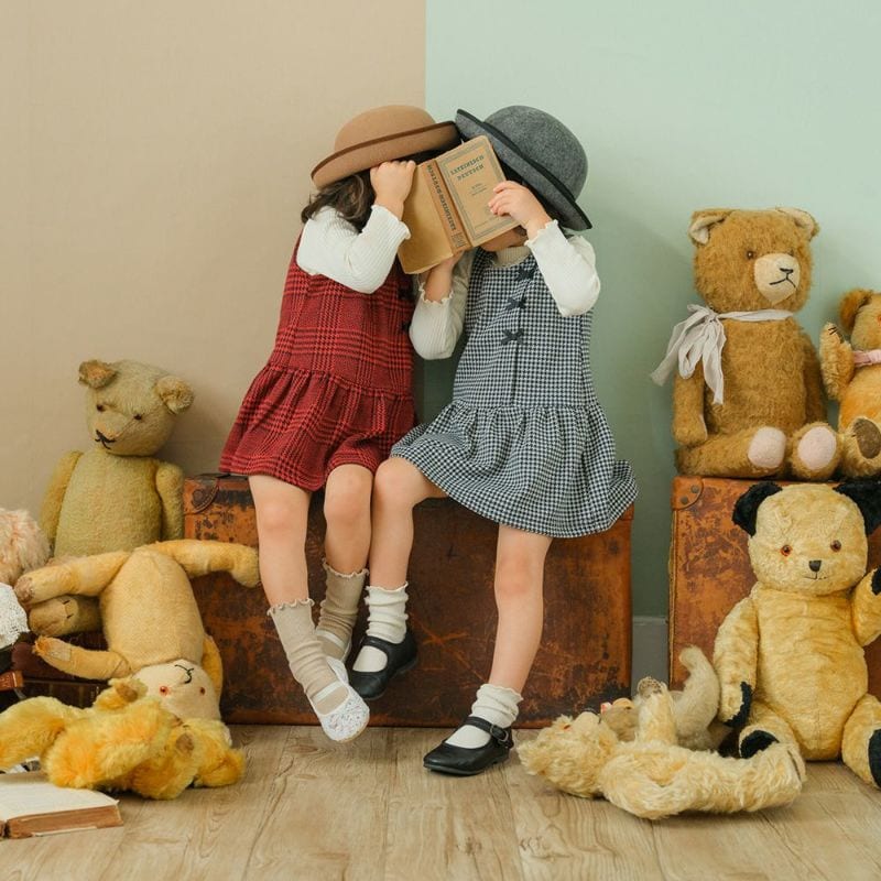 チェック柄 リボンつき ギャザー ワンピース