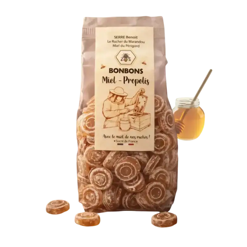 Bonbons au miel du Périgord et propolis artisanaux en sachet de 180 g
